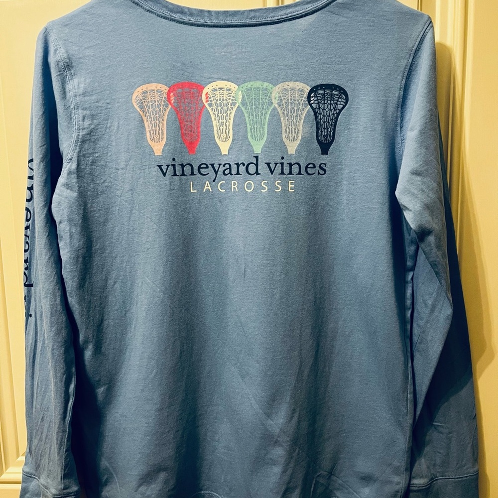 Vineyard Vines Light Blue Long Sleeve Lacrosse Tee with Multicolor Heads